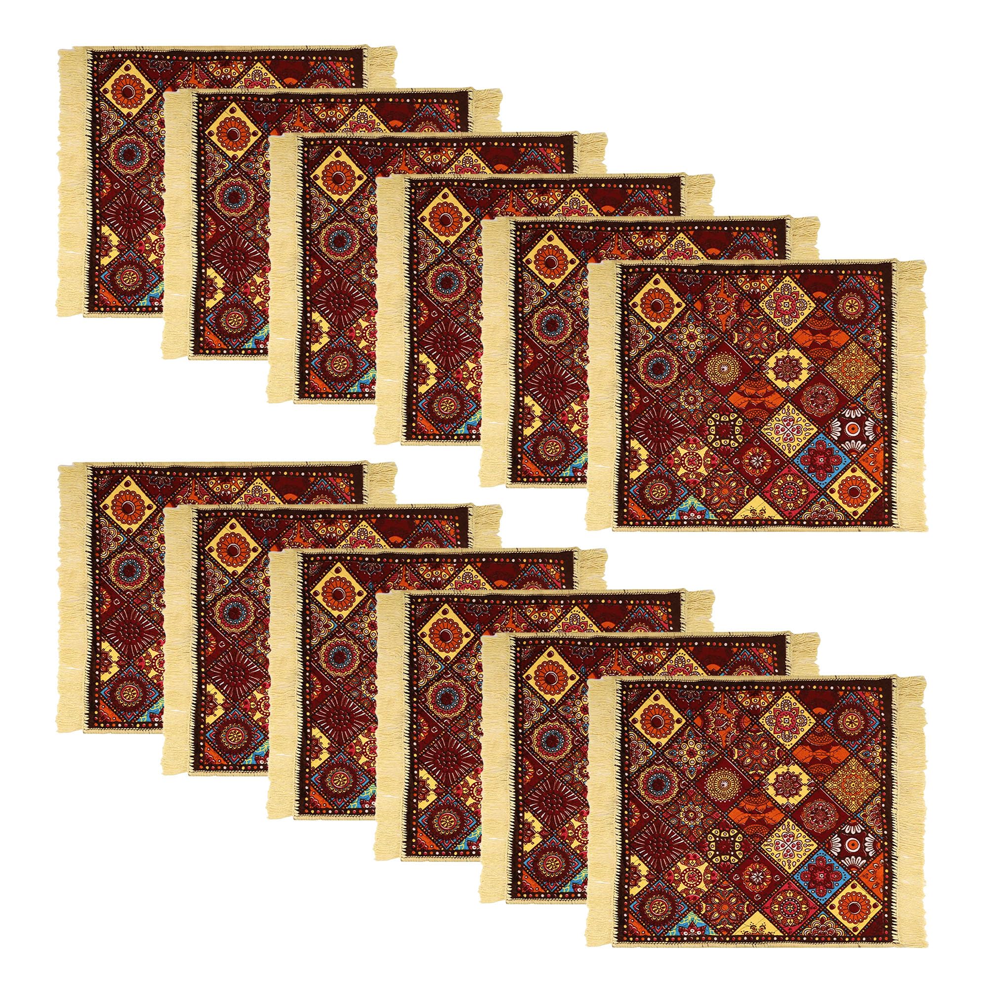 Kuber Industries Pack of 12 Prayer Mat | Velvet Aasan Mat | Meditation Prayer Carpet Mat | Pooja Aasan Mat | Rangoli Square Prayer Mat | Traditional Prayer Mat | Small | Multicolor-picture-24