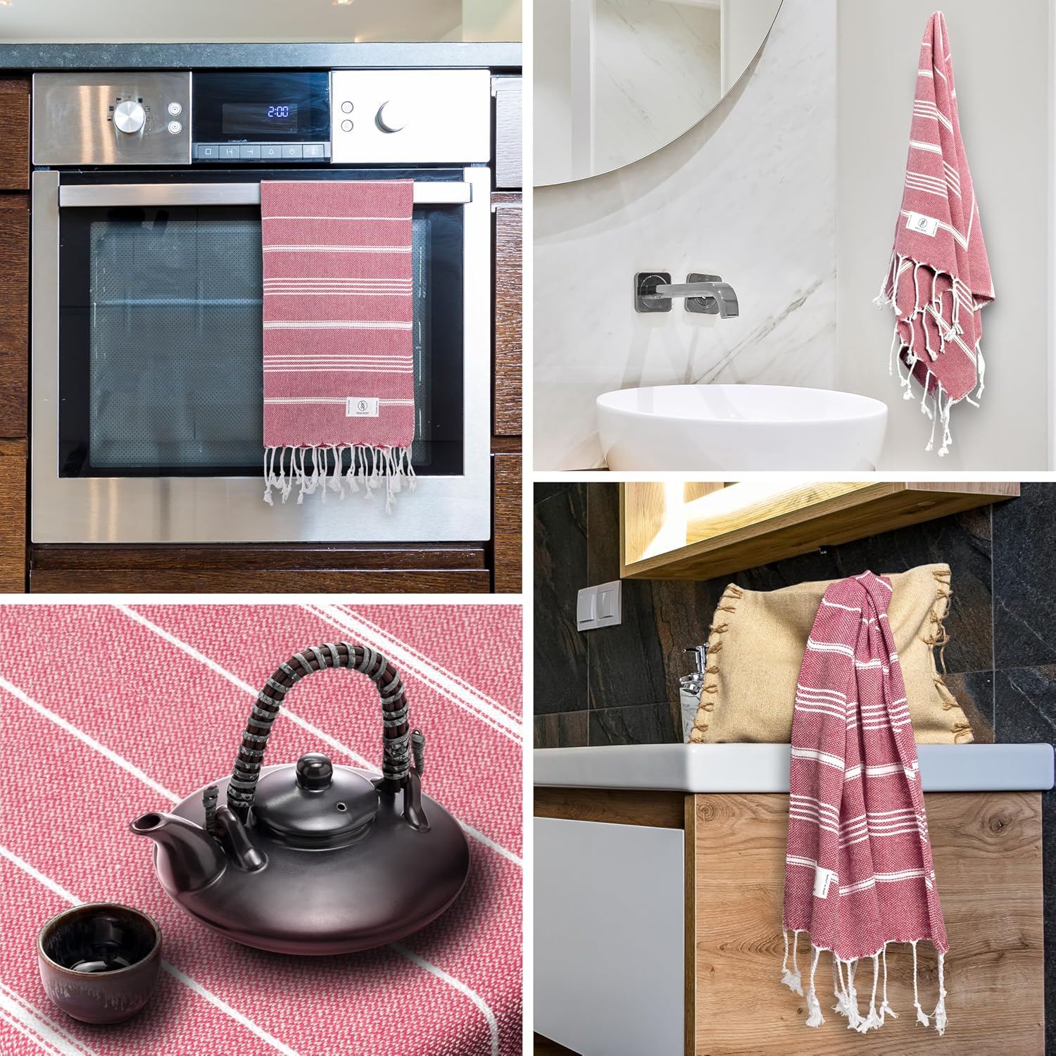 Ossano Decorative Turkish Hand Towels - Thin & Cute - Set of 2 (30" x 18") - for Kitchen & Powder Room - Multifunctional as - Western Hand Towels, Bathroom Hand Towel, Kitchen Dish Cloths - Coral image 3