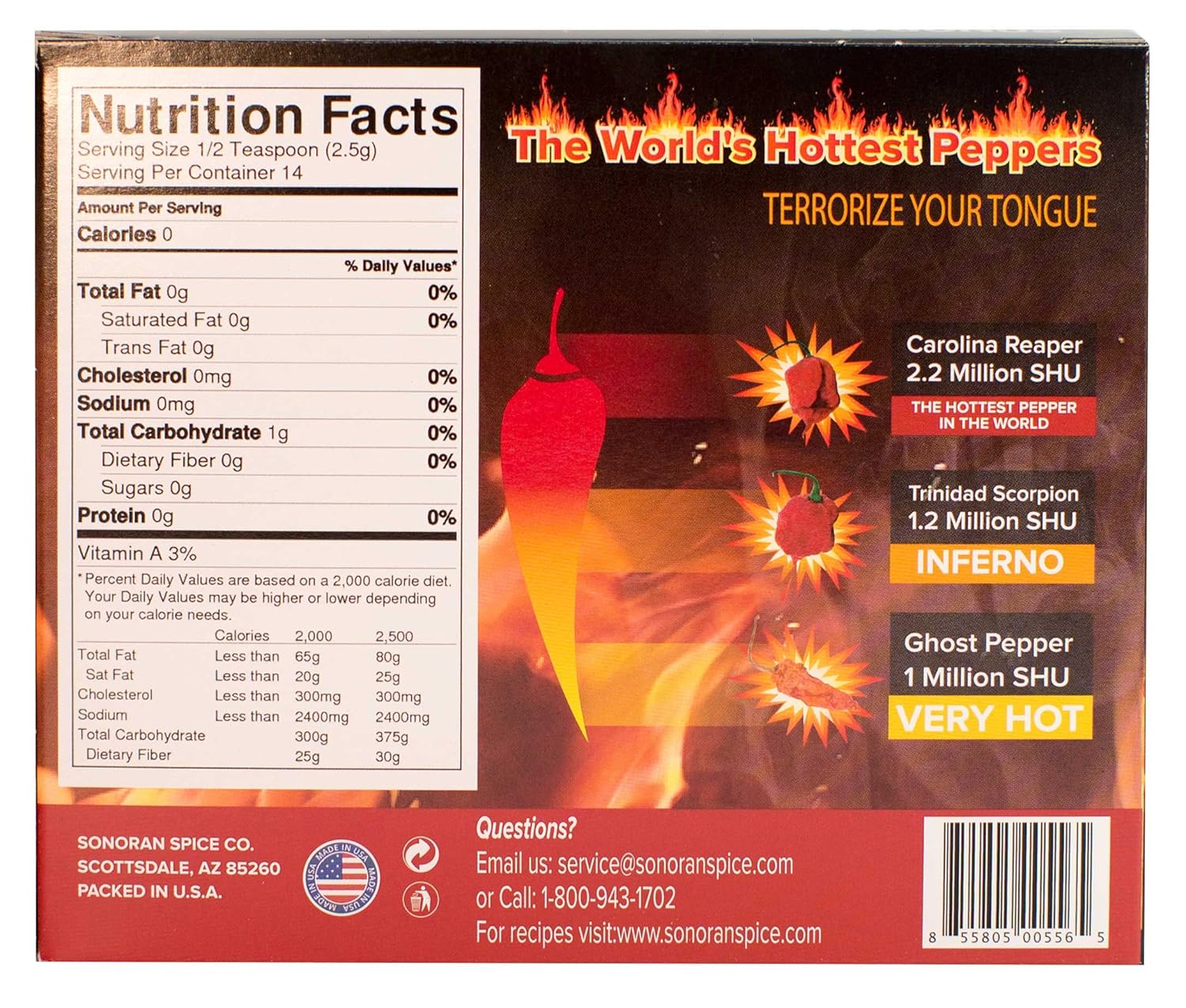 Sonoran Spice Carolina Reaper, Trinidad Scorpion, Ghost Pepper 1 Oz Flakes Gift Box