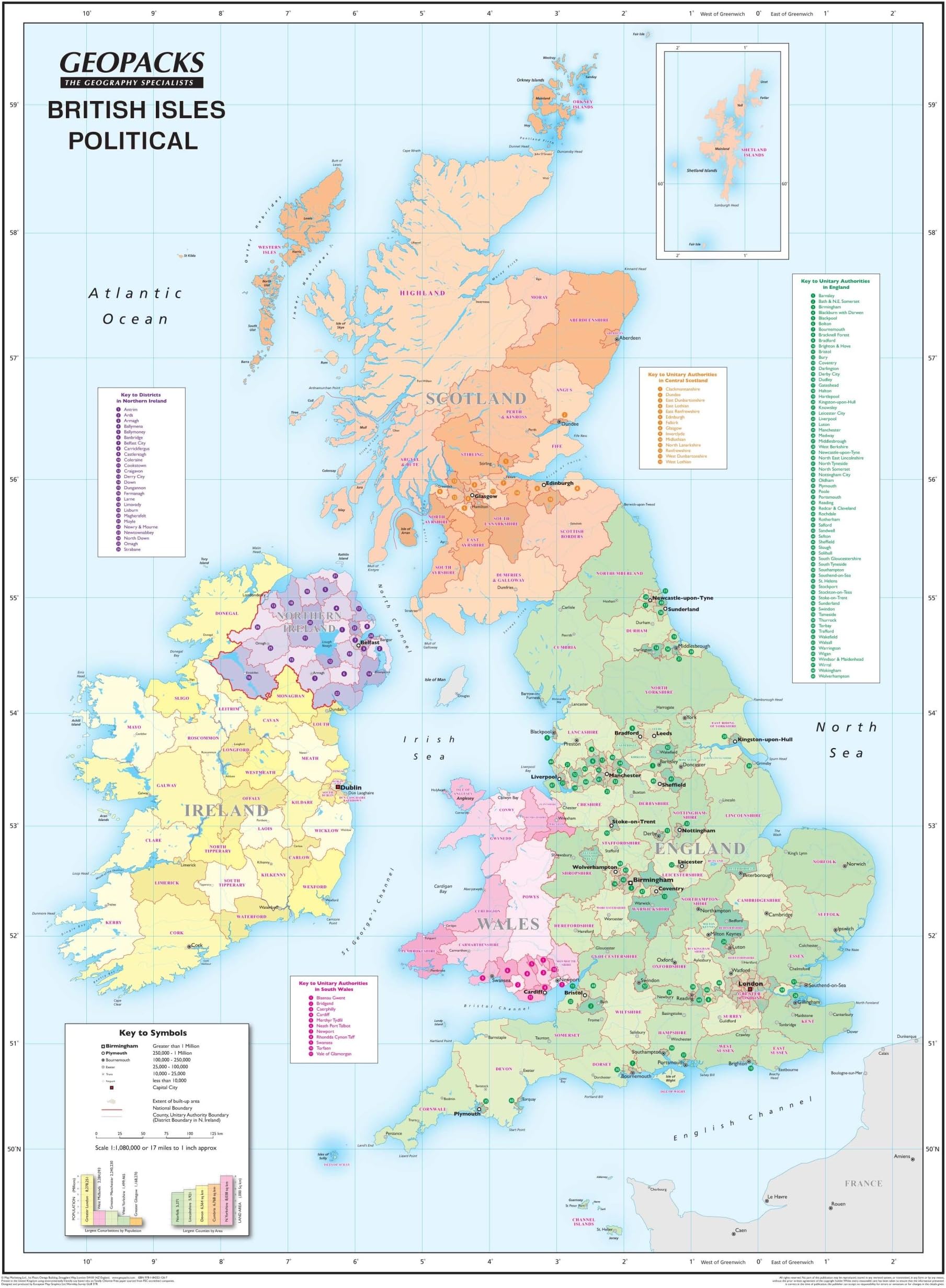 British Isles Wall Map For Children - Reversible Political/Physical Laminated Map, ZMFP146