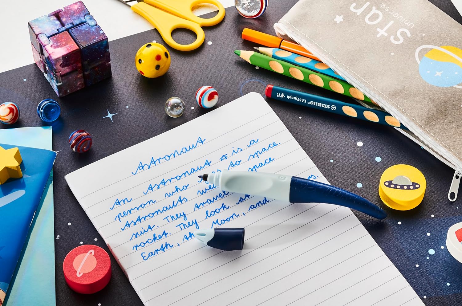 STABILO EASYoriginal 3D DreamWorld - Ergonomic Rollerball - Left-Handed - Pack of 1 - Blue including Blue Ink Cartridge