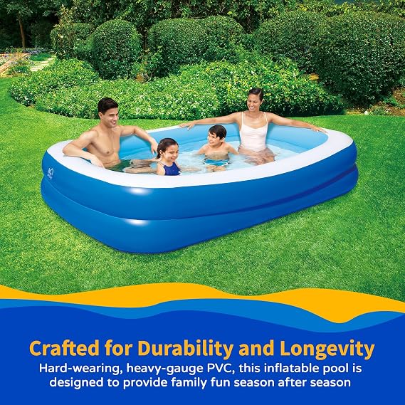 Inflatable 103-in x 69-in x 22-in Deep Rectangular Family Pool with Cover