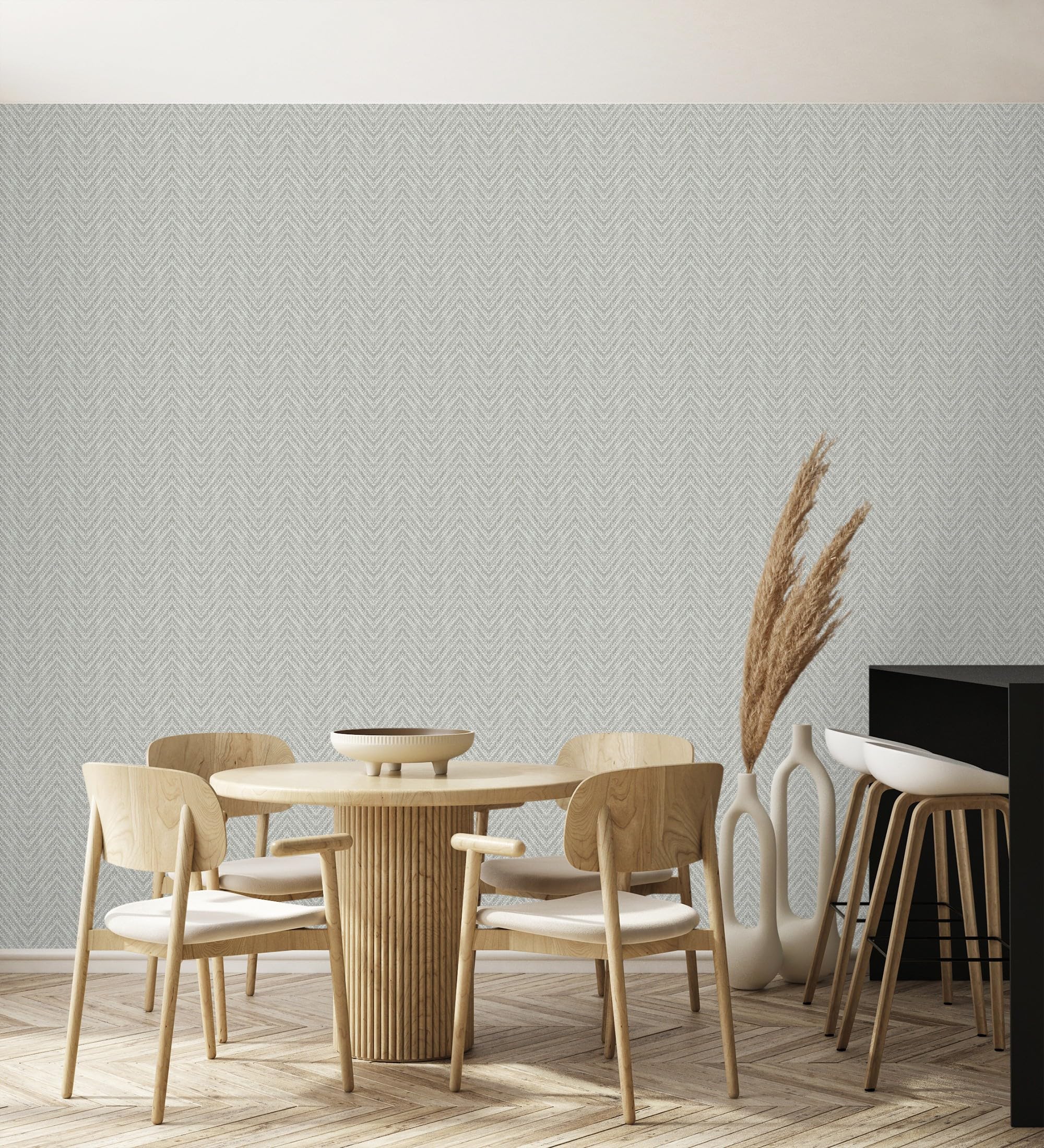 Papier peint vinyle motif épis gris pour mur de salon et cuisine