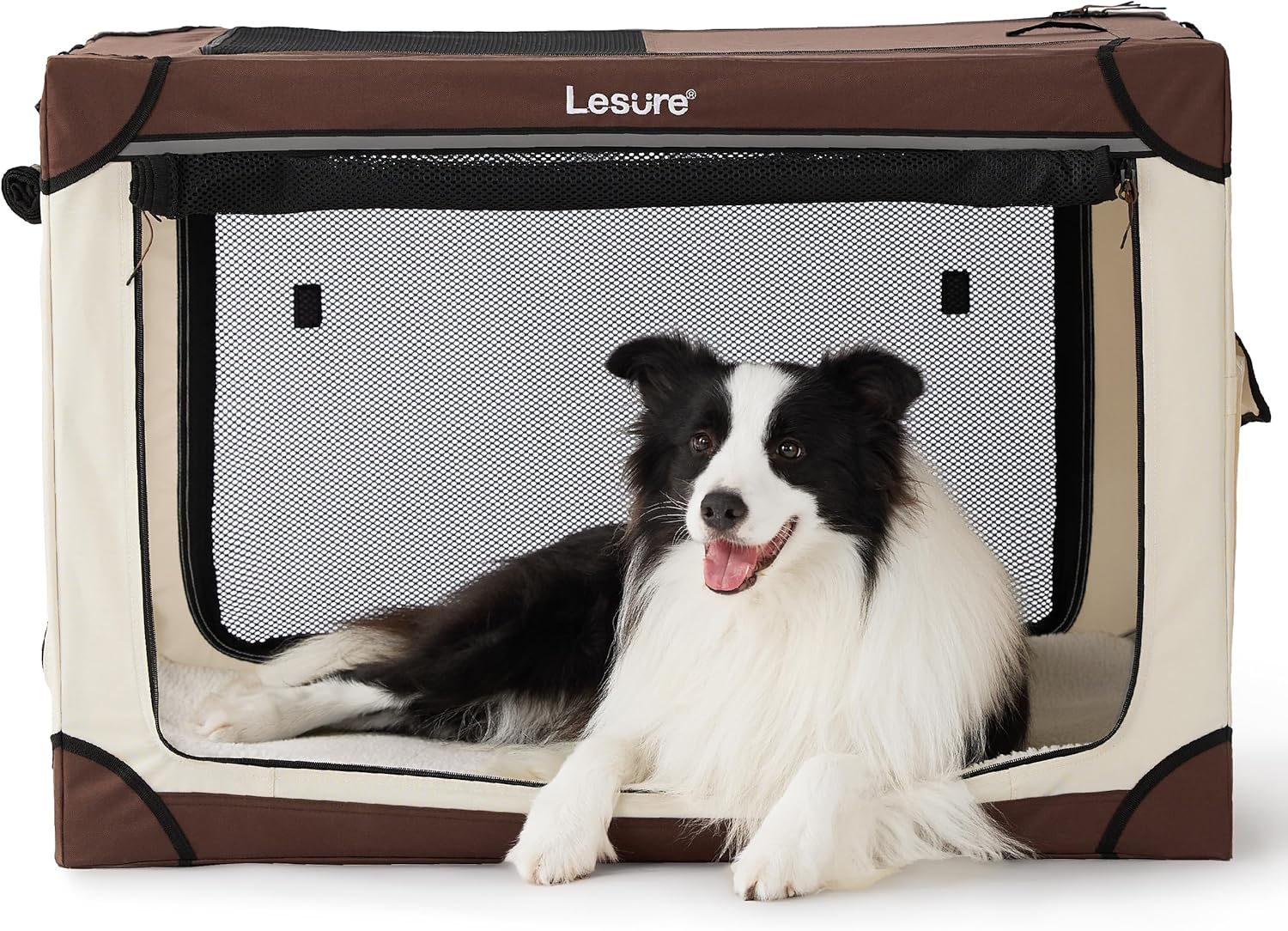 Lesure Soft Collapsible Dog Crate - 36 Inch Portable Travel Dog Crate for Large Dogs Indoor & Outdoor, 4-Door Foldable Pet Kennel with Durable Mesh Windows (Brown) L - 36" Brown