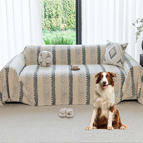 Miniatura 11 de Funda de sofá de forro polar de sherpa para sofá de 3 cojines, marrón, 71" x 134" - Fundas de sofá a prueba de mascotas, funda de muebles resistente