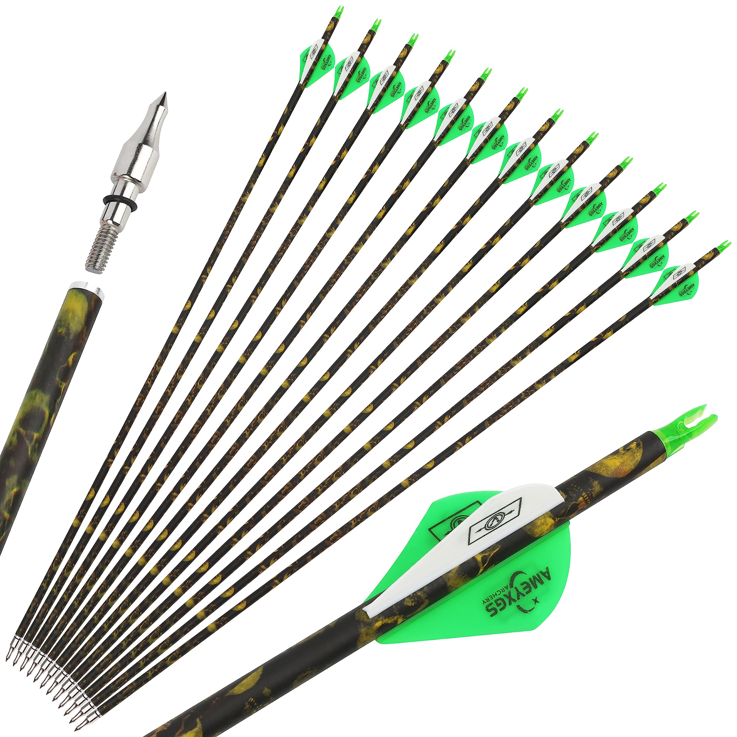 Flèches Chasse Carbone SP300/400 - Longueurs 28/30/31 Pouces - Pour Arc