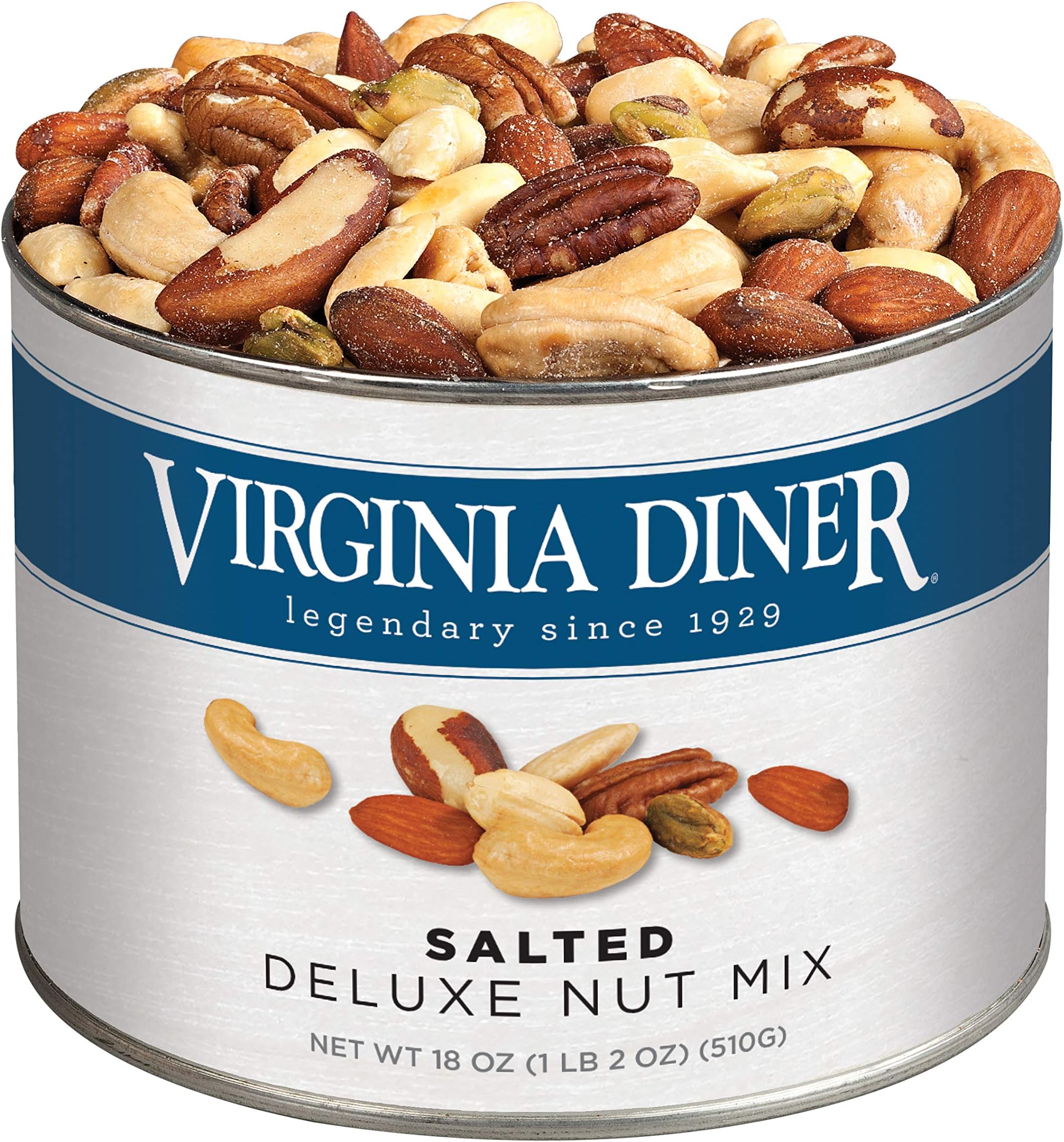 Natural Virginia Deluxe Nuts, Almonds, Cashews, Pecans, Pistachios & Brazil Nuts, All Natural 18 Ounce (Pack of 1) Deluxe Nut Mix