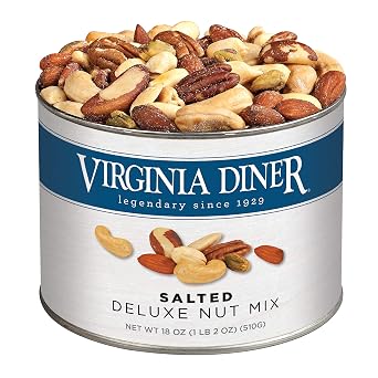 Virginia Diner Natural Virginia Deluxe Nuts, Almonds, Cashews, Pecans, Pistachios & Brazil Nuts, All Natural 18 Ounce Pack of 1 Deluxe Nut Mix