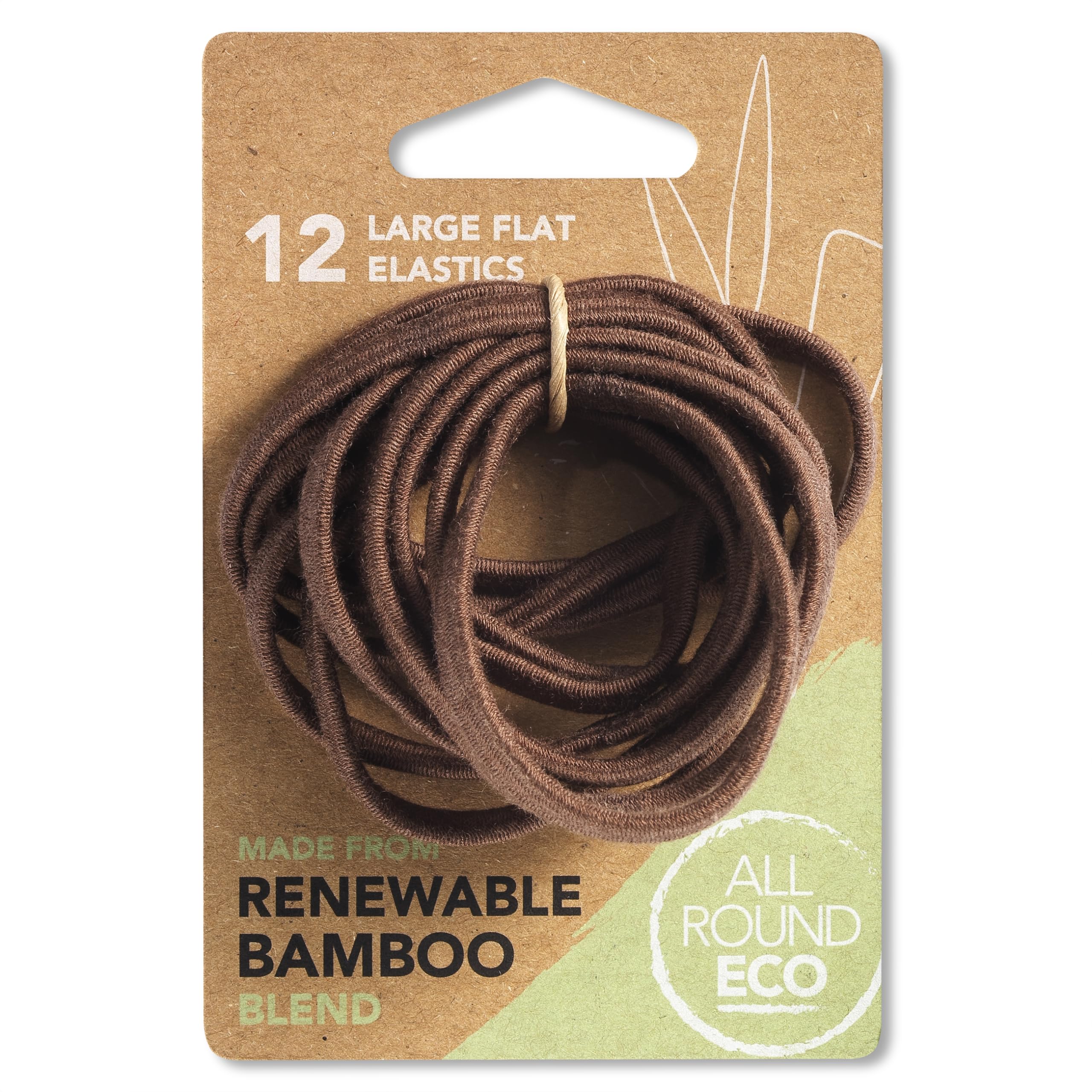 Brown Large Flat Hair Elastics, Renewable Bamboo, Pack of 12