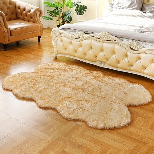 Miniatura 91 de Alfombra de piel sintética esponjosa de piel de oveja blanca, 4 x 6 pies, ultra suave, para dormitorio, mesita de noche, sala de estar, guardería