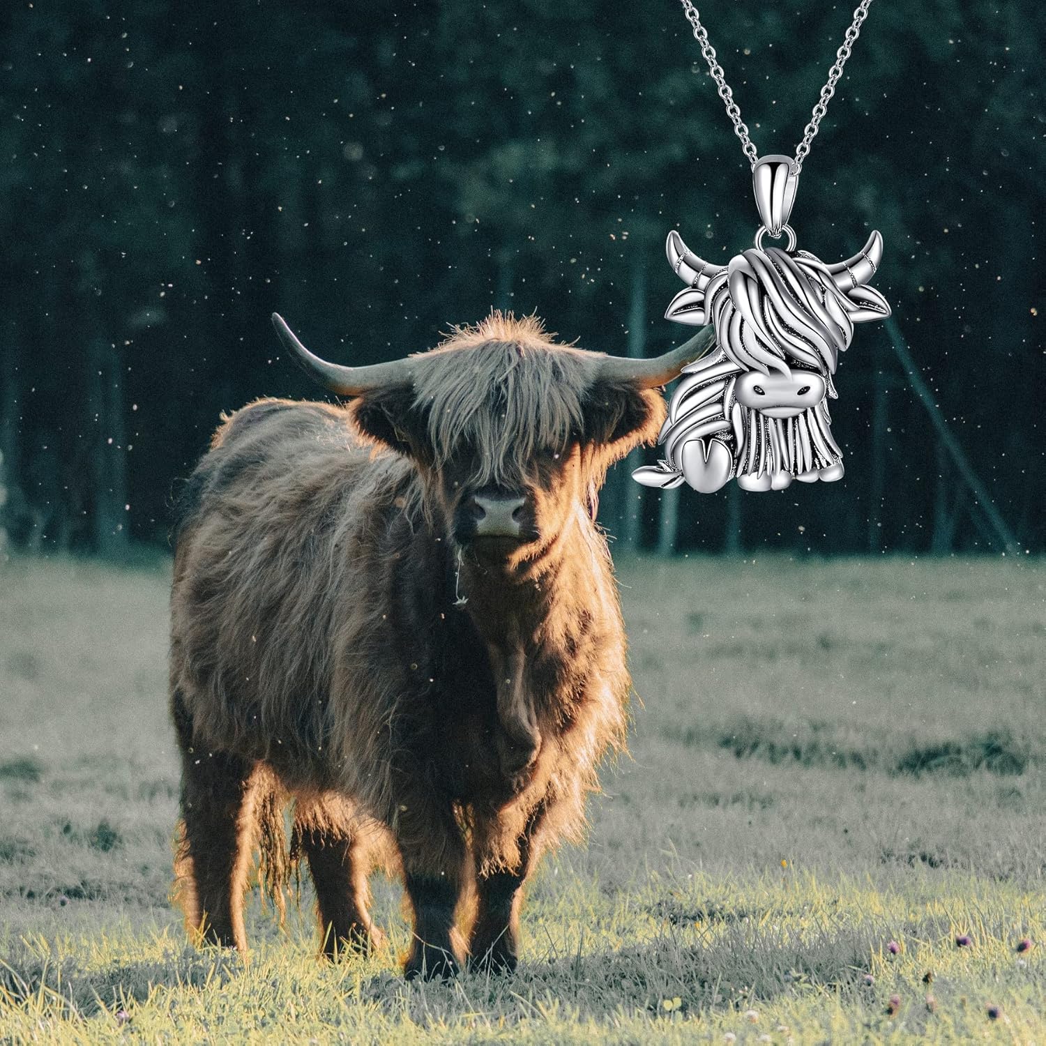 Cow and Highland Cow Necklace Sterling Silver S925 Jewelry Italian Horn Pendant for Women - Image 5