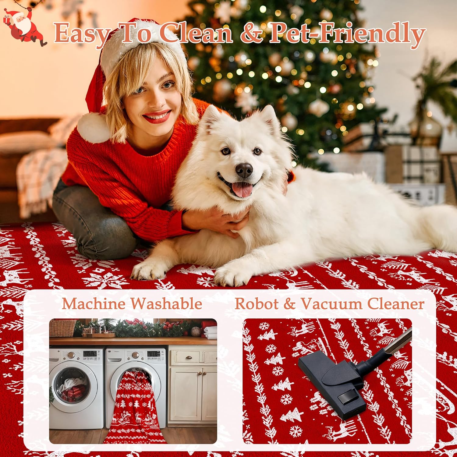 christmas area rug 8x10 red living room washable carpet xmas snowflake holiday decor indoor bedroom throw rug soft low pile large carpet non slip dining room office nursery 8' x 10' (rectangular) rug deer red