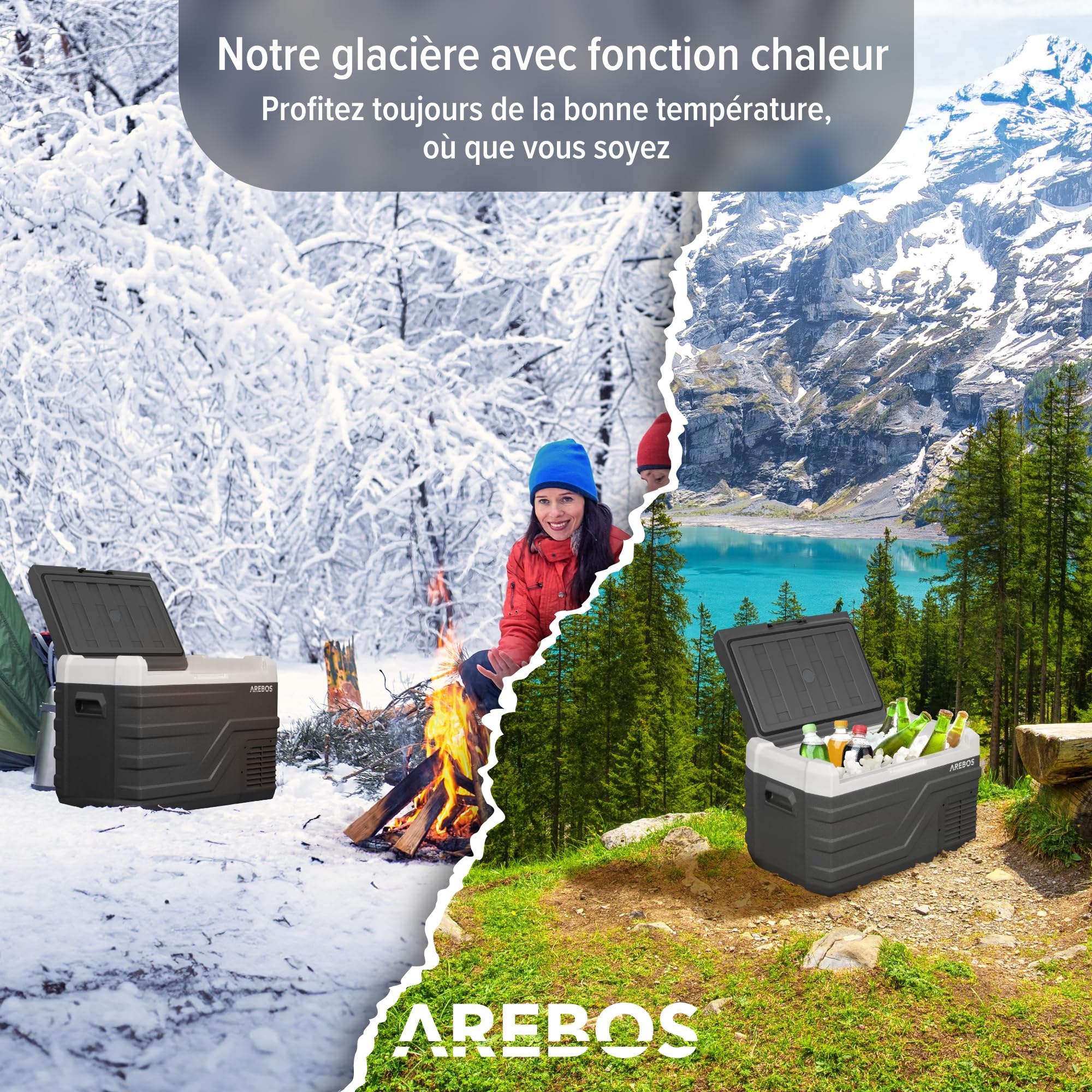 Arebos Glacière à compresseur 35 L | Réfrigérateur & congélateur Portable Jusqu’à -20 °C | Application & Commande Intelligente | 12/24V & 230V | USB | pour Voiture, Camion, Bateau, Camping-Car