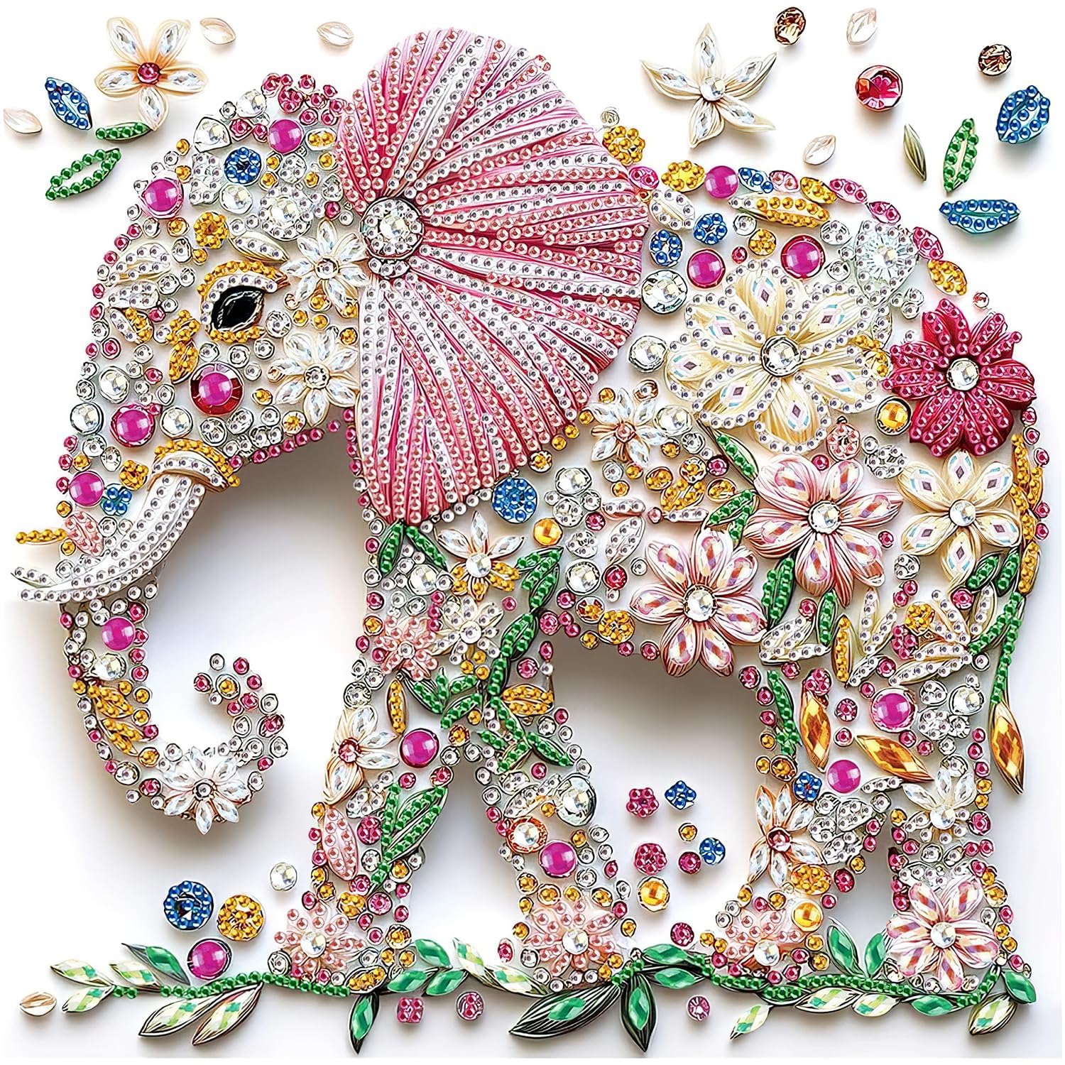 Flavizo Diamond Painting Kit for Adults, DIY Craft with Drill Rhinestones Canvas, Creative Diamonds Artwork, Handmade Decoration Sparkling Home Wall Display (Pink Elephant)