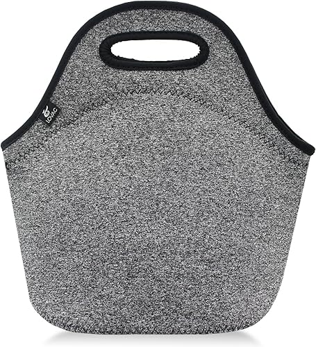 LOVAC Lonchera de neopreno aislada para hombres, lonchera reutilizable, duradera e impermeable, suave y ligera (negro y gris)