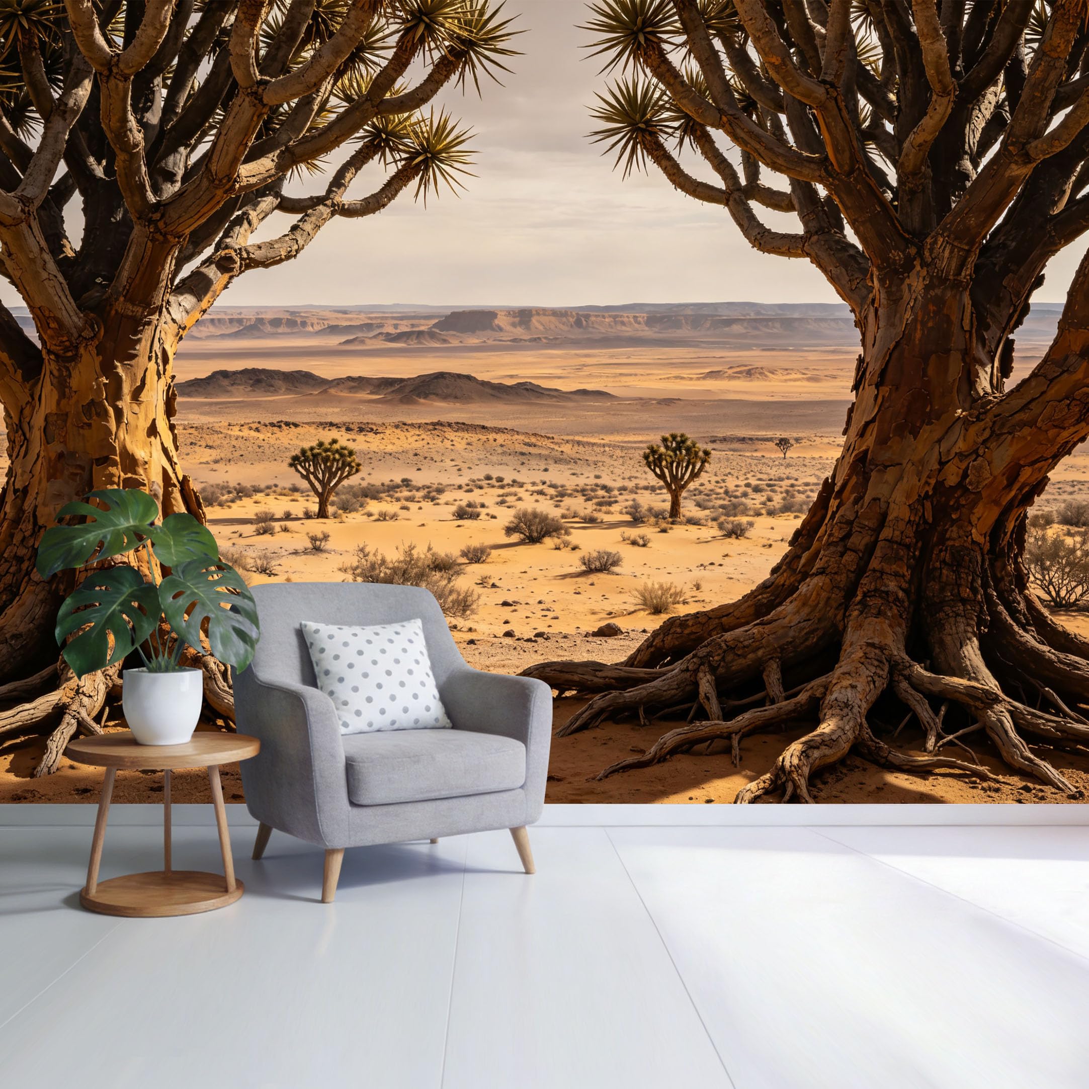 Custom Size Wall Mural Desert Landscape Ancient Tree Roots Dry Savannah Horizon View SelfAdhesive Wall Fabric Removable Wallpaper for Home Office Decor