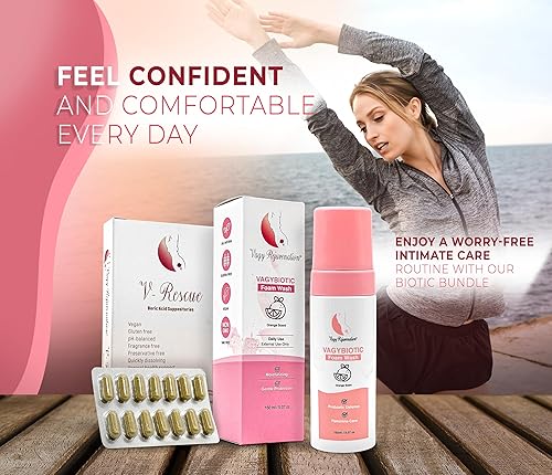 Miniatura 7 de Biotic Bundle V-Rescue + VagyBiotic Foam - Kit de cuidado femenino con supositorios de ácido bórico y lavado femenino probiótico - Higiene suave y
