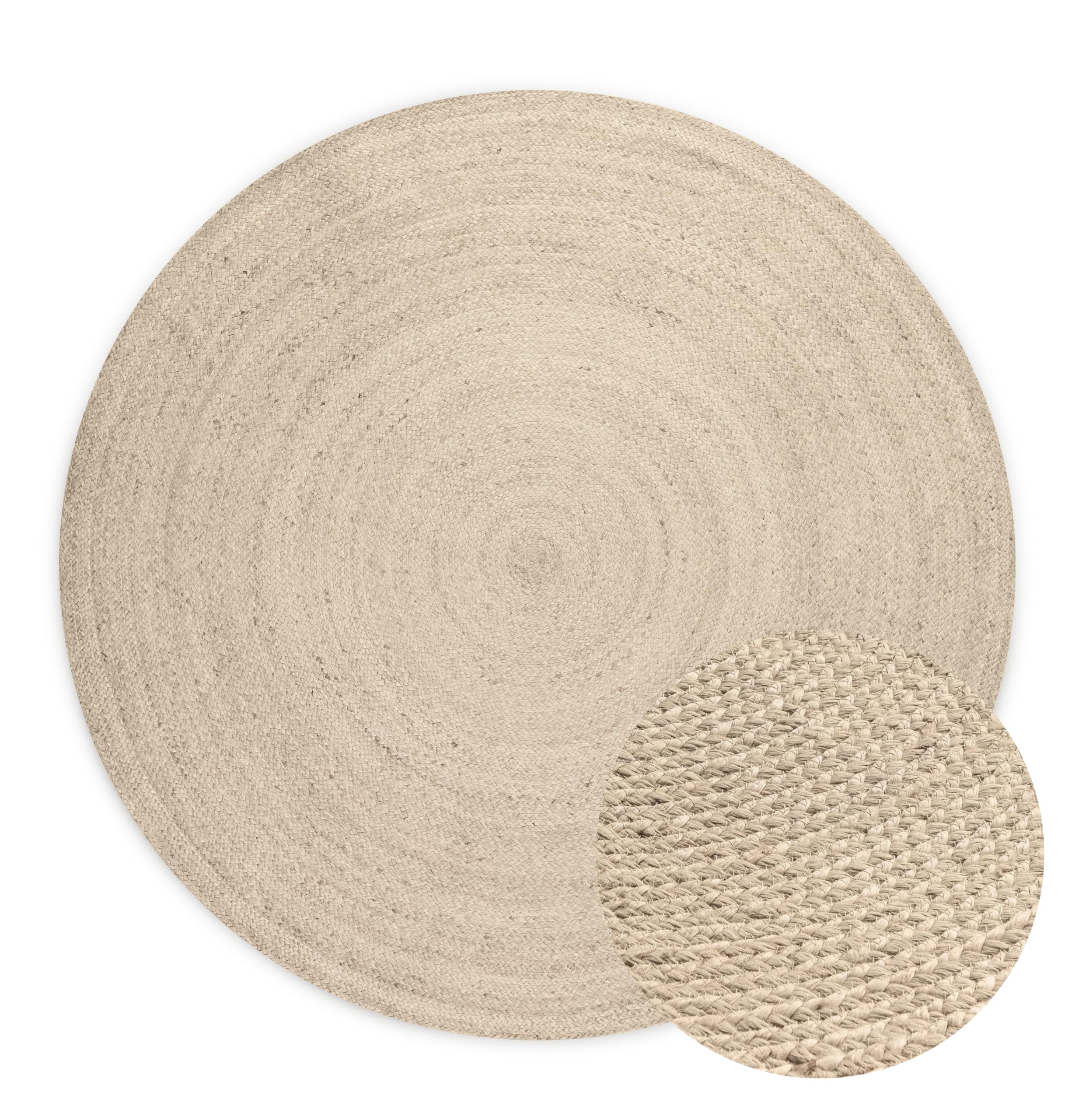 Hanse Home Tappeto in Iuta Rangpur Rotondo, Naturale, Tessuto a Mano ed Ecologico, per Soggiorno, Camera da Letto, Sala da Pranzo, Corridoio, Cucina, Bianco, 100 cm