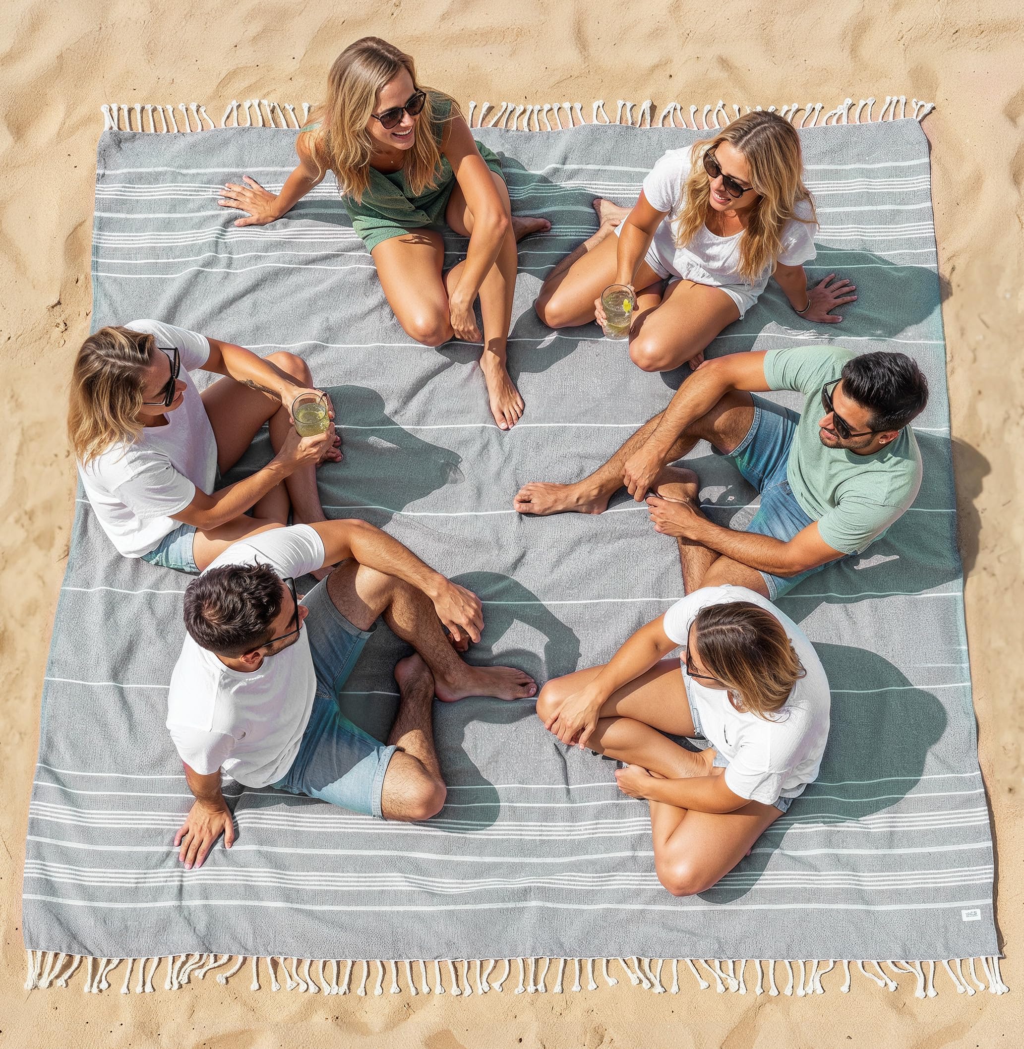 LANE LINEN XXL Cotton Turkish Beach Towel – Huge 208x208 cm Sand-Free Blanket – Extra Large Quick Dry Towel for Camping, Travel, Beach Picnics & Outdoor Fun - Grey