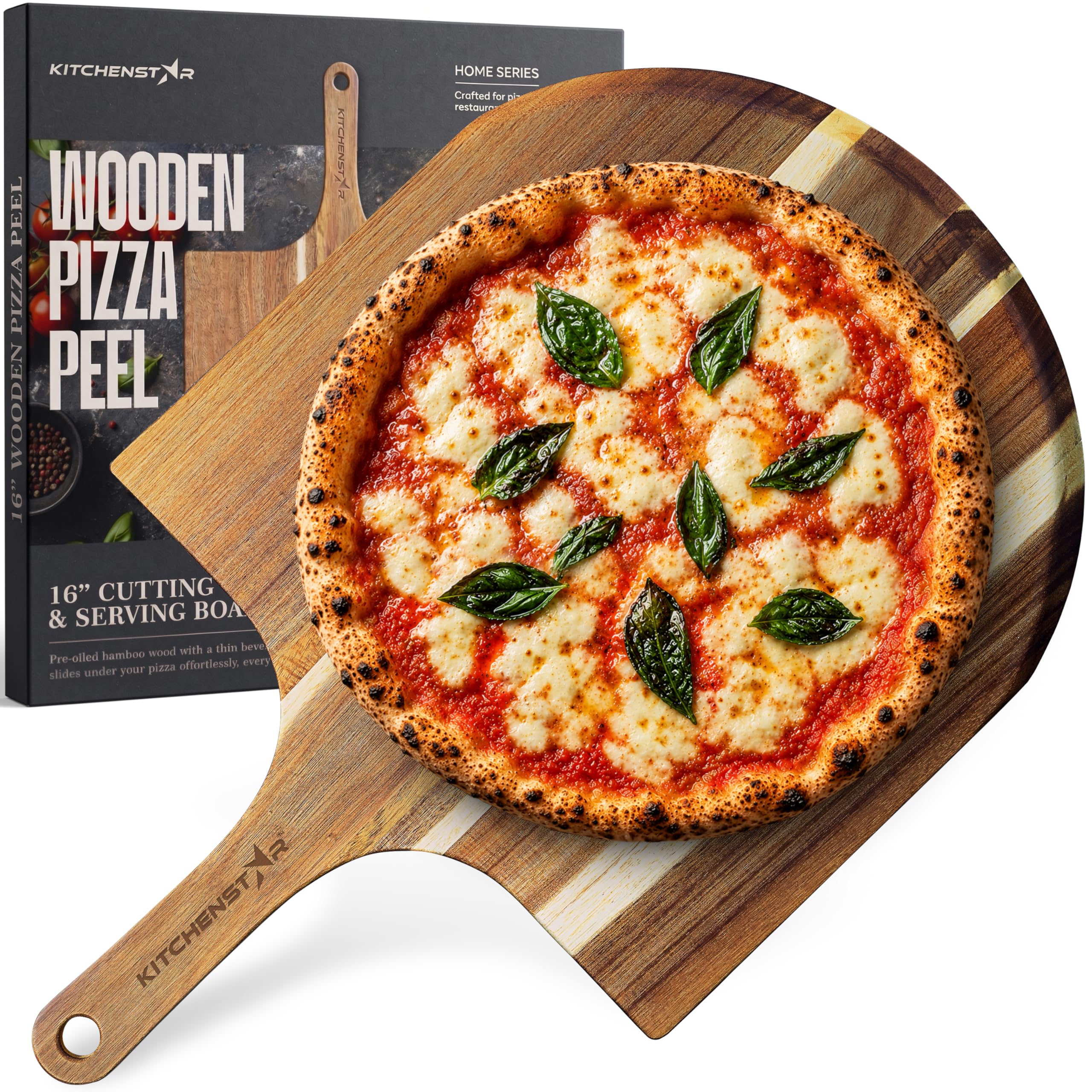 KitchenStar 16-Inch Acacia Wood Pizza Peel