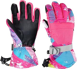 TRIWONDER Kids Winter Snow Ski Gloves Waterproof Touch Screen Cold Weather Gloves Boys Girls Snowboarding Skiing Sport Mittens (Rose Red, S (9-13 Years Old))