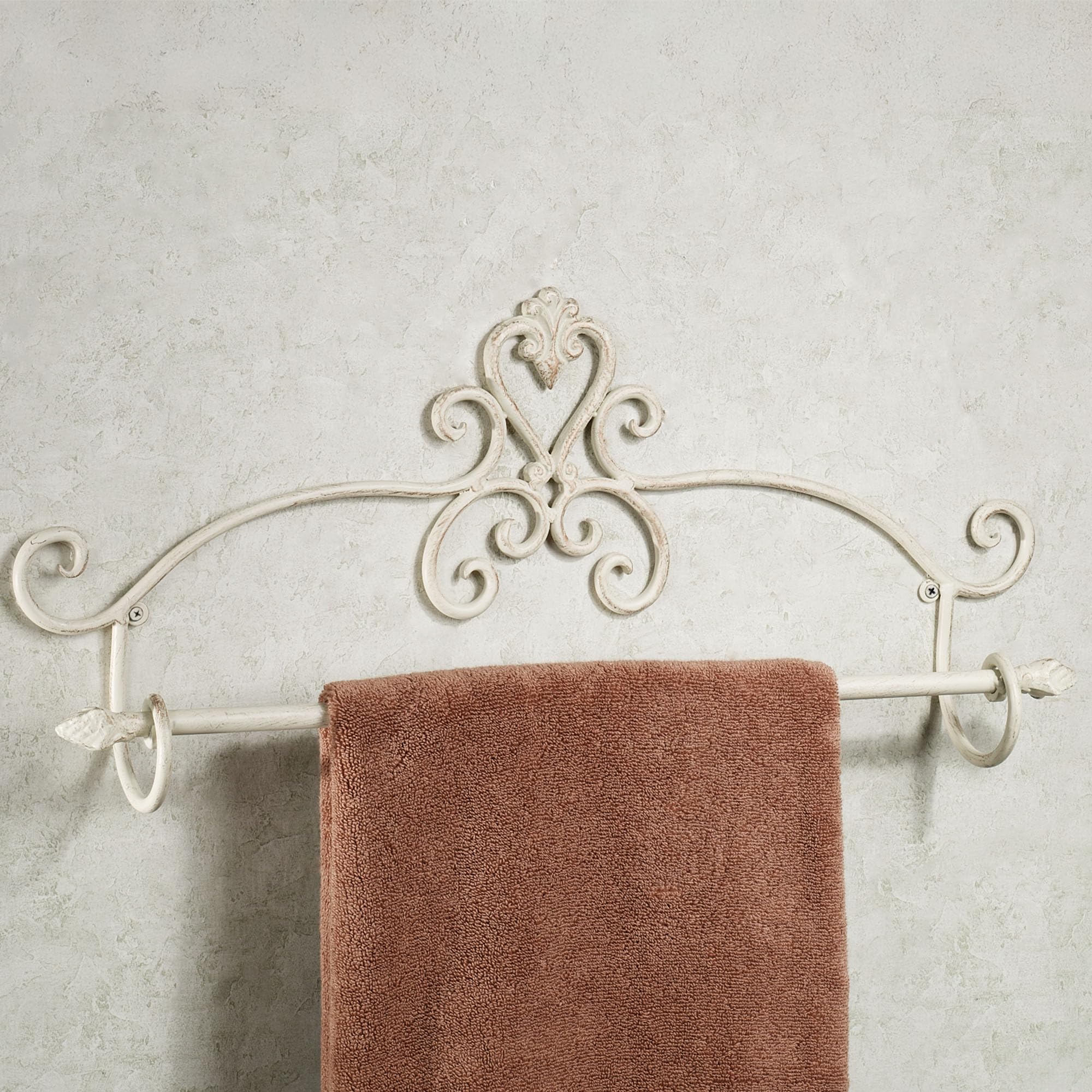 Touch of Class Aldabella Scroll Wall Mount Towel Bar - Metal - Creamy Gold Finish - 24 Inch Wide Rack for Bathroom, En Suite, Kitchen, Bar, Restaurant - Decor for Organization & Ease