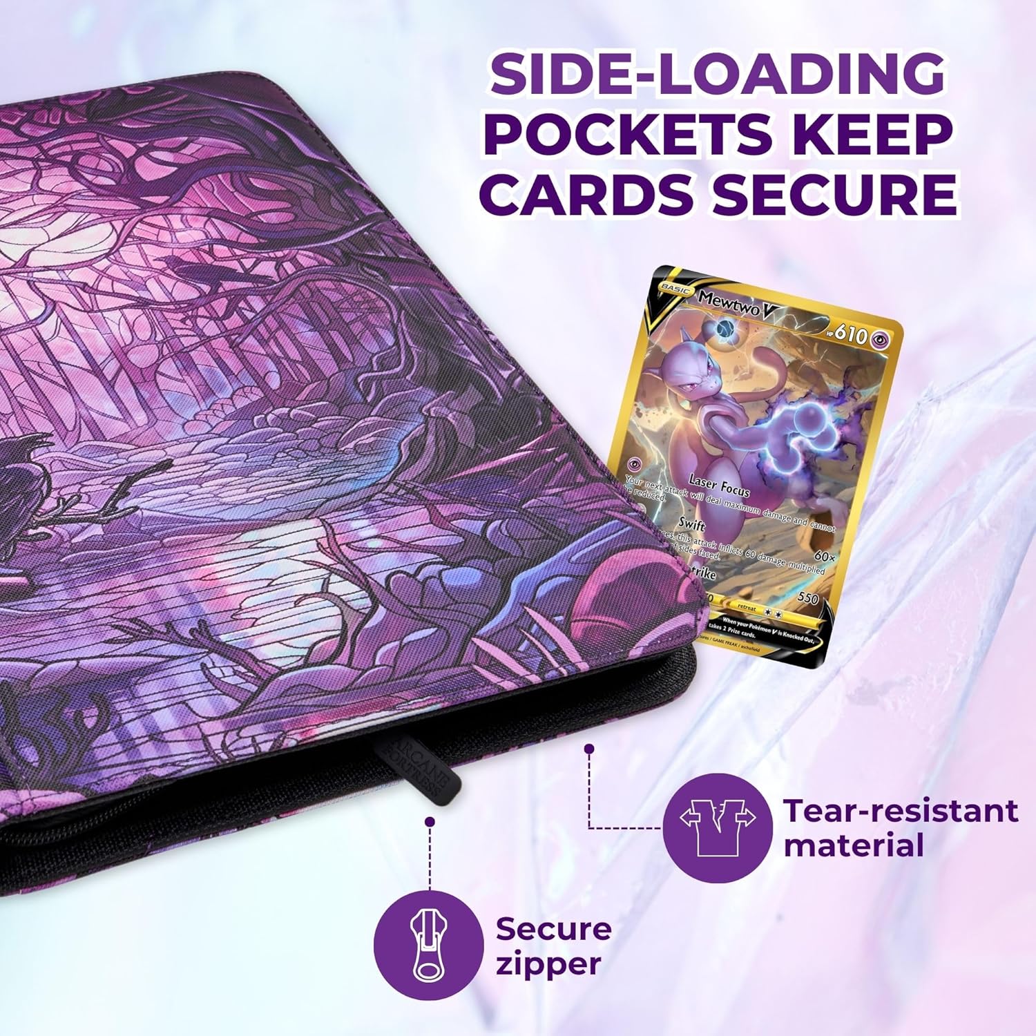 Arcane Fortress MTG Card Binder, 9-Pocket Magic Card Album, Holds 360 Cards, Leather Side -Loading Card Storage Binder, Premium Card Collector Book for TCG Players (Decaying Swamp)