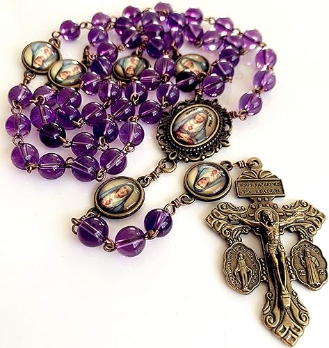 Miniatura 4 de elegantmedical Hanmade Turguoies - Collar con cuentas de oración, rosario católico, bronce, crucifijo, caja de regalo, Ametyst