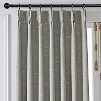 Vista 2 de Cortinas semitransparentes con textura de lino natural gris para sala de estar/dormitorio, con pestaña trasera, 2 paneles, 40 pulgadas de ancho x 84