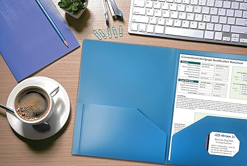 Miniatura 2 de Better Office Products Carpetas de plástico azul claro pesado con 2 bolsillos, paquete de 24, carpetas de polietileno tamaño carta, paquete de 24,