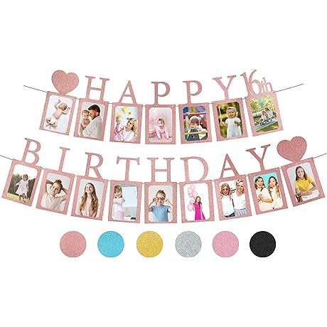 Sweet 16 Photo Banner in Rose Gold