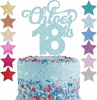Custom Glitter Cake Topper, Personalised Cake Topper, Any Words Cake Topper, Any Age & Name, Glitter Topper, 22 different colours (Pastel Blue, Glitter)