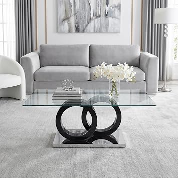 Glass Coffee Table for Living Room, Modern Tempered Glass Tabletop and MDF Legs, Small Modern Coffee Table. Black, Style 1