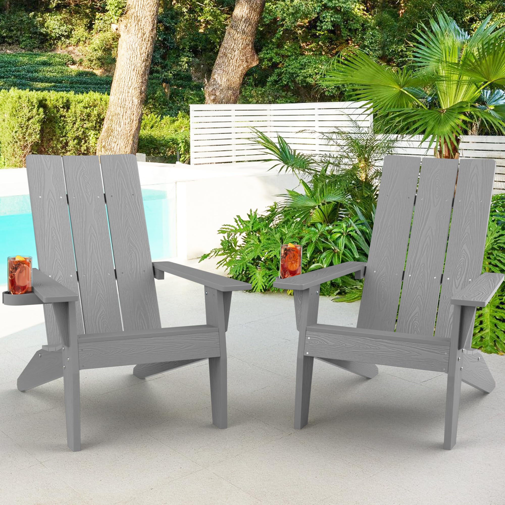 MXIMU Adirondack Chair Set of 2: Modern Adirondack Chairs Fire Pit Chairs Plastic Outdoor Chairs for Lawn Backyard Deck Garden Camping (Grey)
