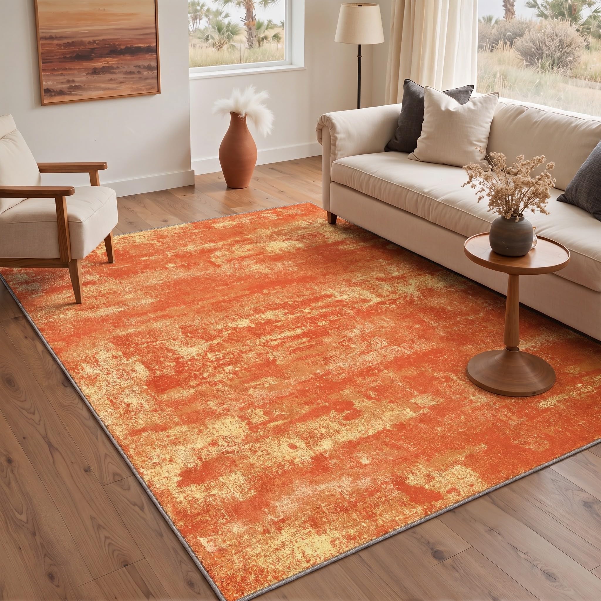 BEIMO 6x9 Orange Abstract Area Rug, Washable Non-Slip for Bedroom