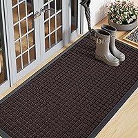 Smiry Heavy Duty Natural Rubber Front Door Mat 47x23 Inch - Non-Slip, Traps Dirt & Moisture, Easy Clean Low Profile Doormat Indoor Outdoor, Brown