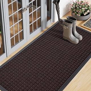 Smiry Heavy Duty Natural Rubber Front Door Mat 47x23 Inch - Non-Slip, Traps Dirt & Moisture, Easy Clean Low Profile Doormat Indoor Outdoor, Brown