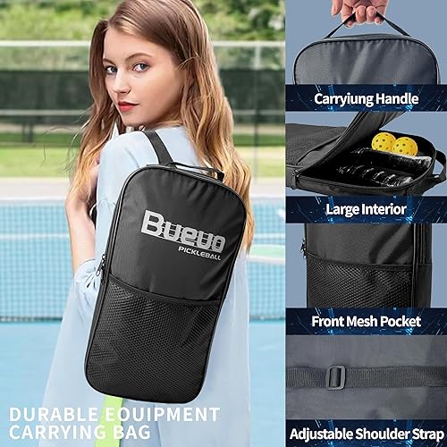 Miniatura 6 de Juego de 2 palas de pickleball hechas con fibra de vidrio y polipropileno de panal, incluye 2 paletas, 4 bolas y bolsa de pickleball