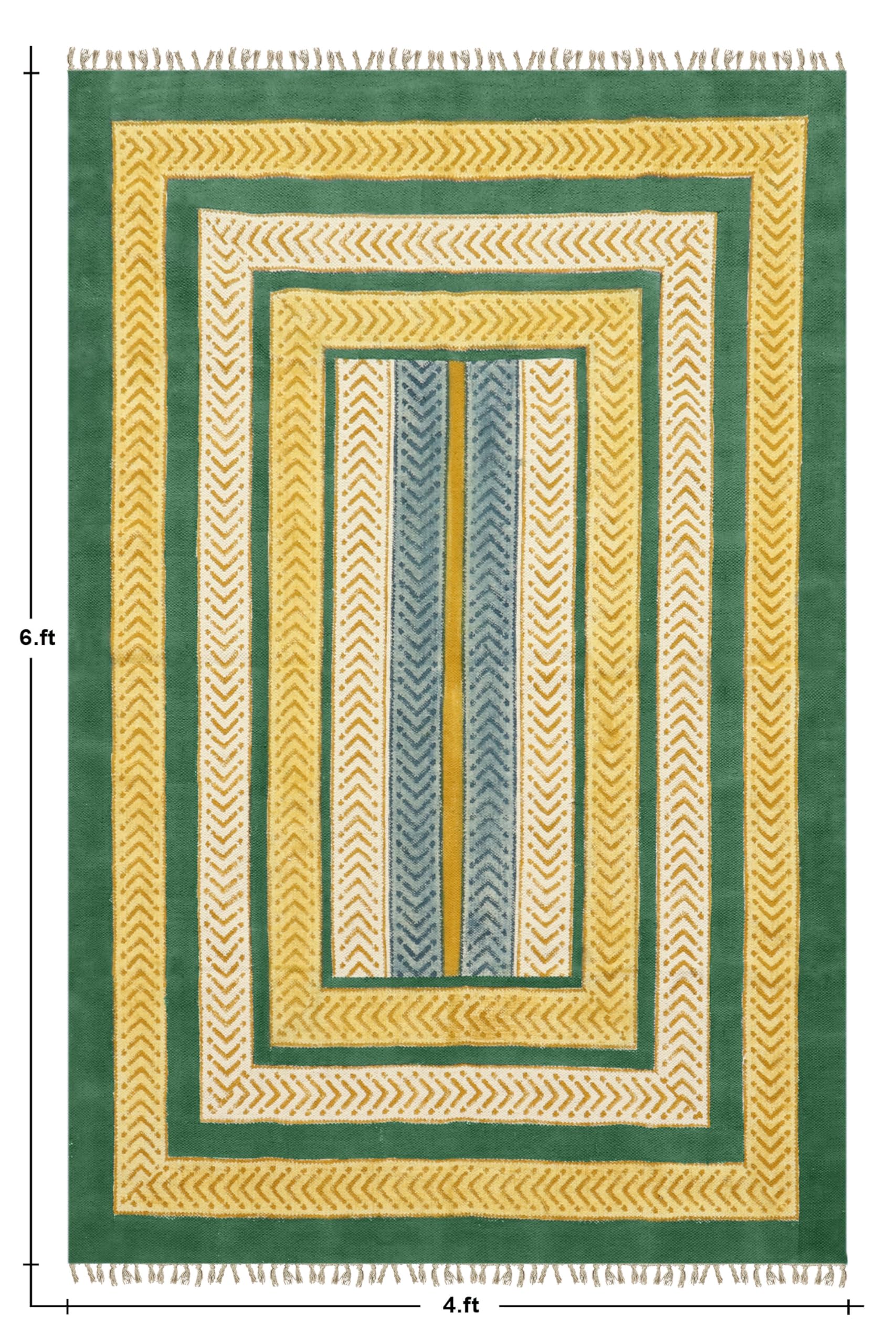 Kelim-Teppich, Baumwolle, Dhurrie-Teppich, für drinnen und draußen, Flachgewebe, stark frequentiert, für Schlafzimmer, Esszimmer, Wohnzimmer, 25,4 x 35,6 cm, Gelb und Grün