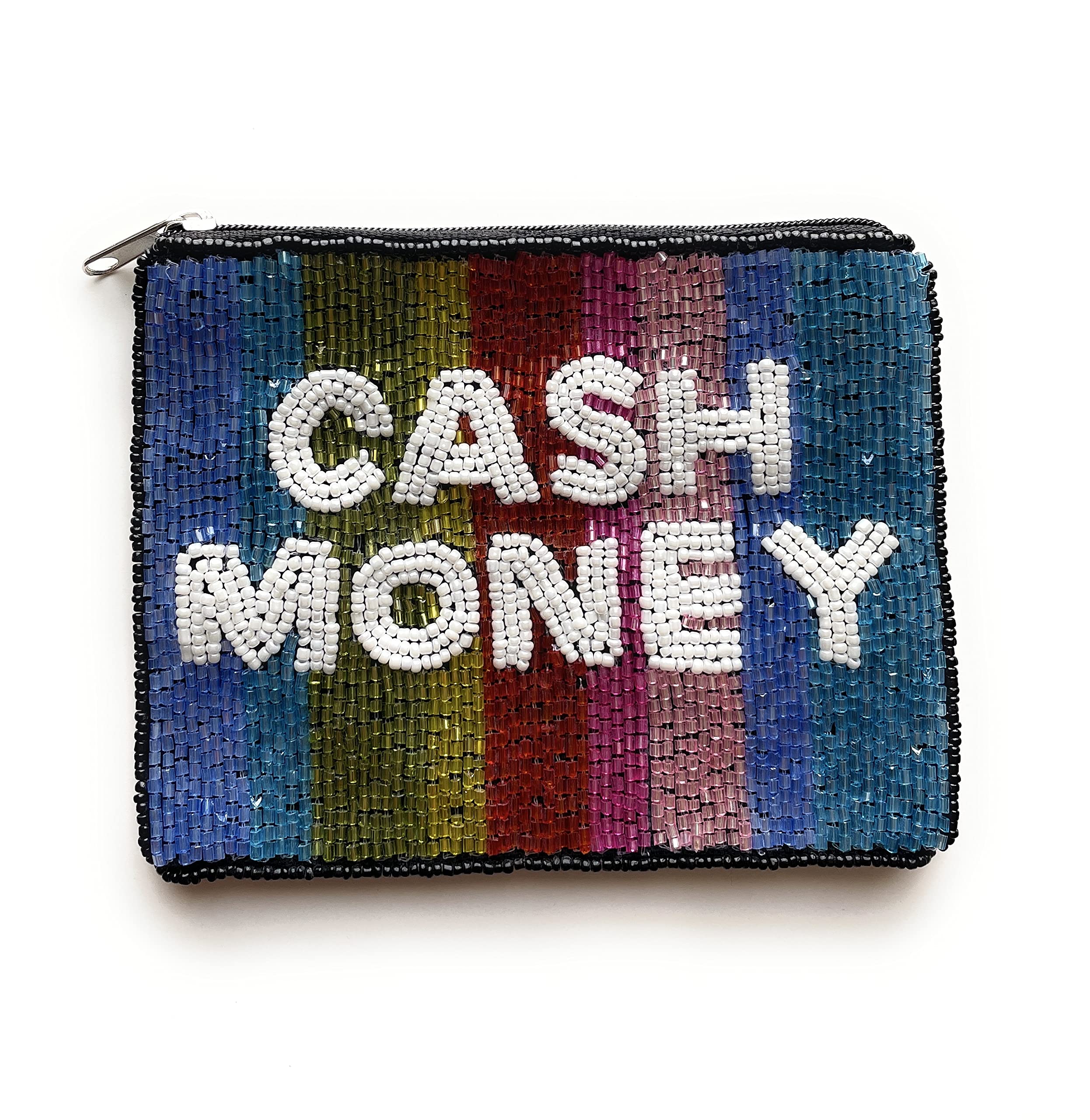 Generic Cash Money Coin Purse, Multicolor, Women's, Zipper Closure, Canvas & Bead Material, 4.5" X 5.5", Fashion-Conscious Adults