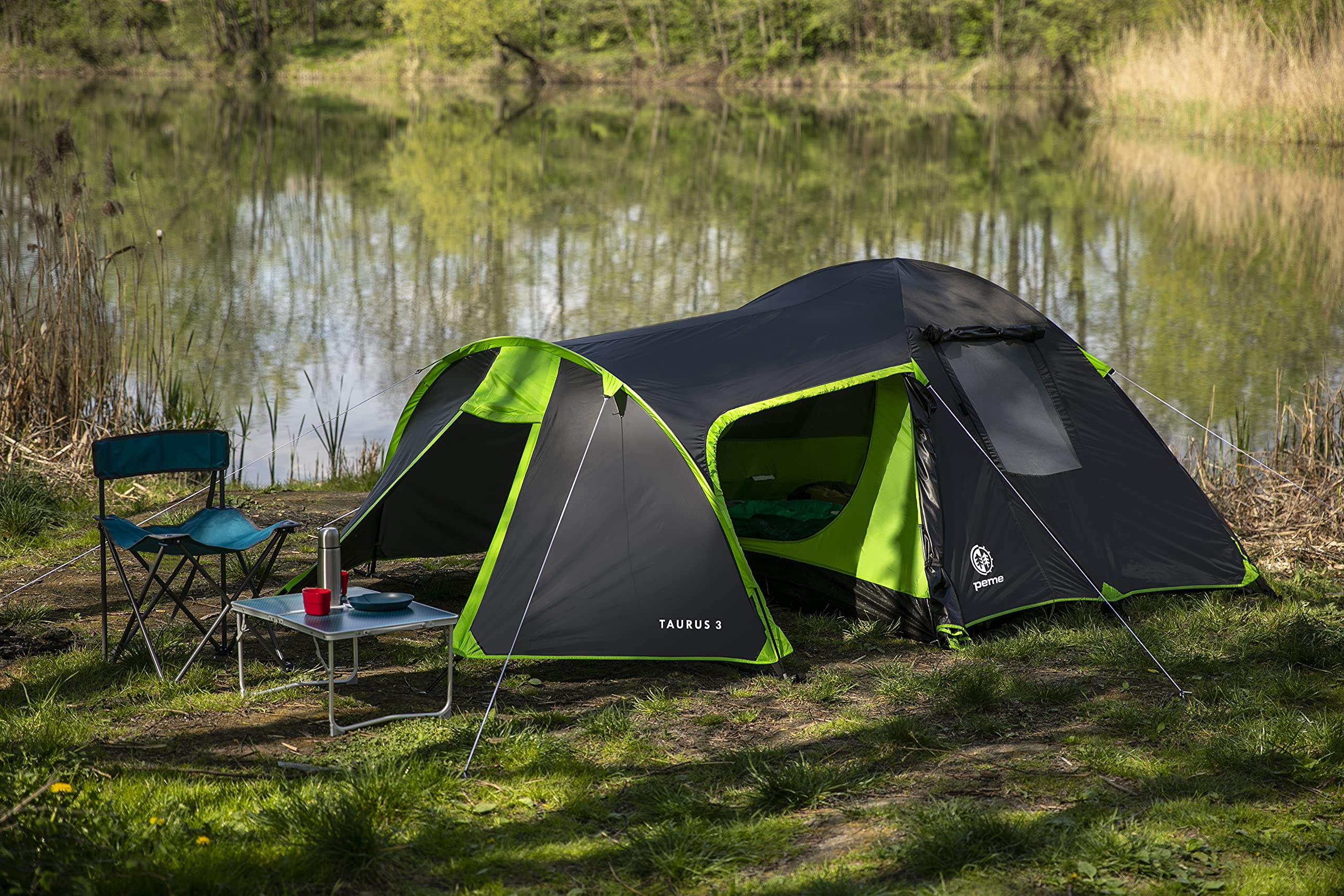 peme Tenda a Cupola Taurus 3, Tenda da Campeggio per 3 Persone, 4000mm Impermeabile, Tenda Familiare Leggera, Tenda da Trekking, Campeggio e Escursionismo, Tenda da Festival con Veranda