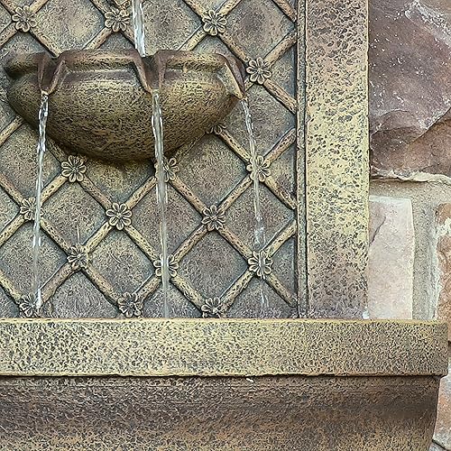 Miniatura 48 de Sunnydaze Messina - Fuente de agua solar de pared para exteriores de 26 pulgadas con batería de respaldo, bomba y panel, acabado de plomo