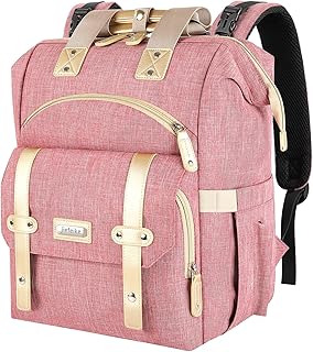 Jiefeike Diaper Bag Backpack, Pink Baby Girls Diaper Bag for Mom, Travel Baby Bags Backpack for Women, Insulated Pockets Portable toddler diaper bag, RFID Anti-Theft Pocket