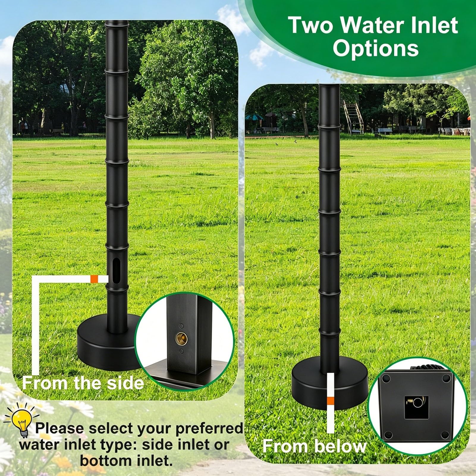 Columna de agua para grifo de jardín cobre hidrante de agua vertical exteriores césped de patio exterior, grifo negro para exteriores, fuente decorativa poste agua independiente(33.5cm,Bottom inlet)