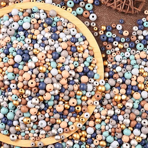 Miniatura 10 de ToBeIT 1000 cuentas de madera macramé, cuentas redondas de colores de granja para manualidades de bricolaje y fabricación de joyas (azul-0.315