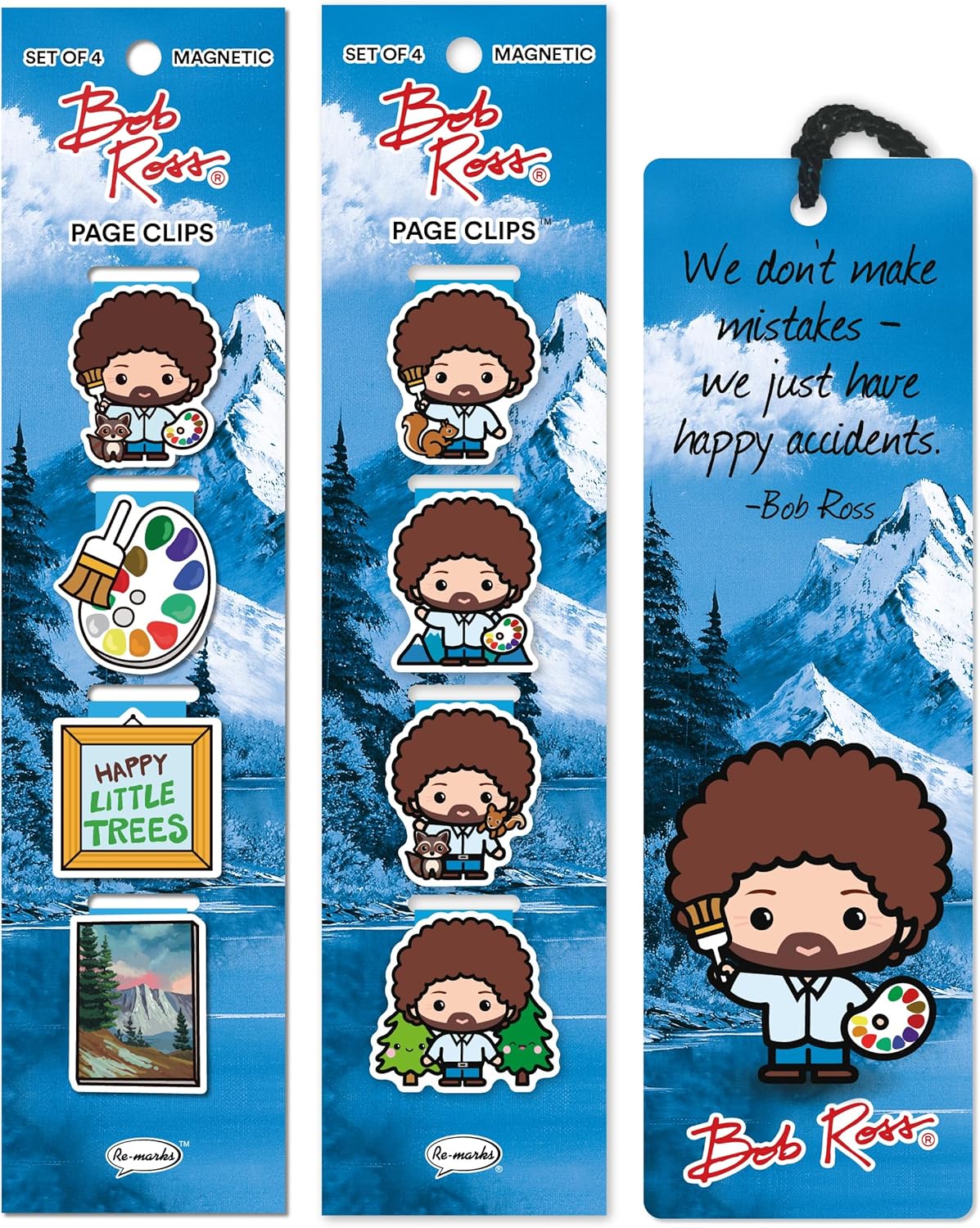 Re-marks Bob Ross Bookmarks – 8 Magnetic Page Clips and 1 Tassel Bookmark
