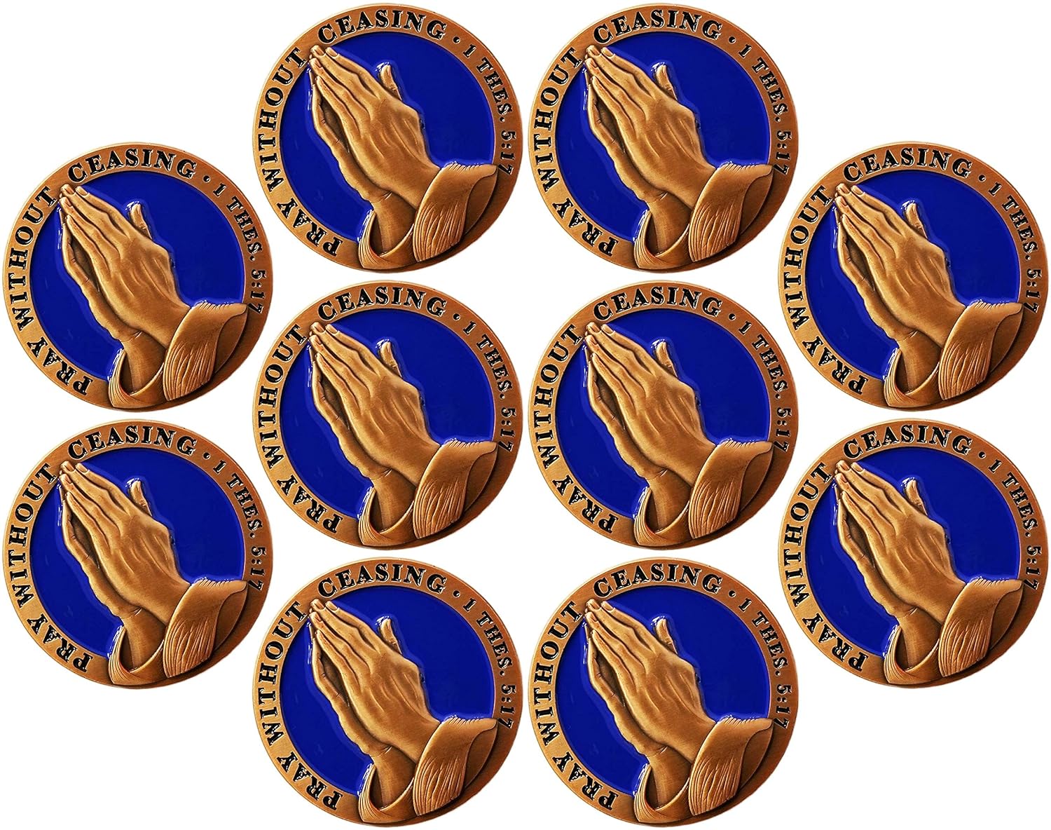 The Lord's Prayer Coin, Bulk Pack of 3, Pray Without Ceasing, Antique Gold-Color Plated Challenge Coin, Our Father Who Art in Heaven Matthew 6:9-13 Gift