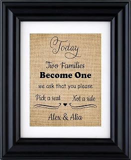 Today two families Become One, Pick a Seat Not a Side - Wedding Seating sign, Rustic Wedding Decor, Wedding Reception Sign, Wedding print (Frame not Included)