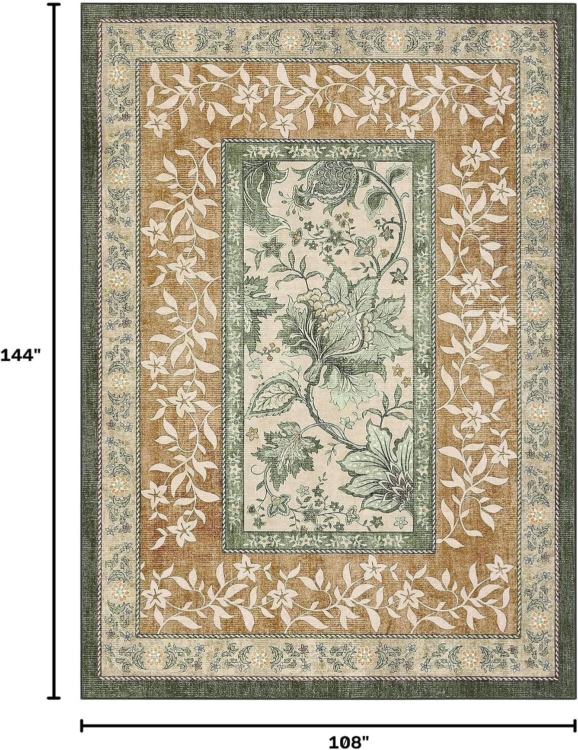 GarveeHome Terracotta Olive Sage Green Area Rugs 9x12 Living Room, Botanical Grove Cottage core Washable Non-Slip Rug for Bedroom Dining Nursery Low-Pile Vintage Large Soft Carpet image 2