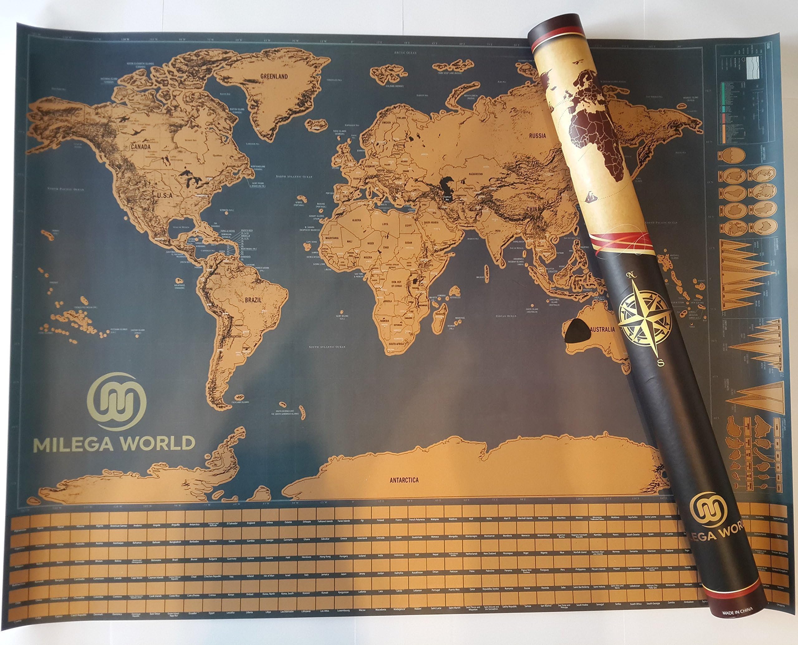 Scratch Off The World Map with Flags Including Scratching Tool. The Best Gift! Milega World 24X32in World Interactive Travelers Poster. New Map!!! Buy Now and Make Someone Happy